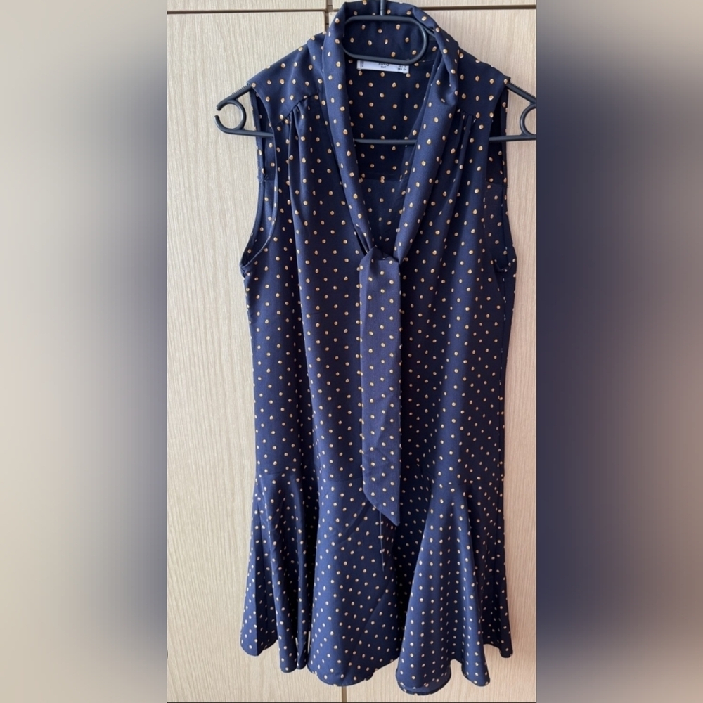 Chic Navy Polka Dot Mini Dress - Picture 7 of 11